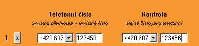 Zadání telefonního čísla